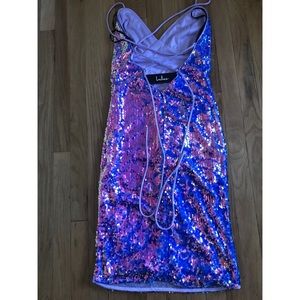 NET SWEETHEART IRIDESCENT PURPLE SEQUIN DRESS